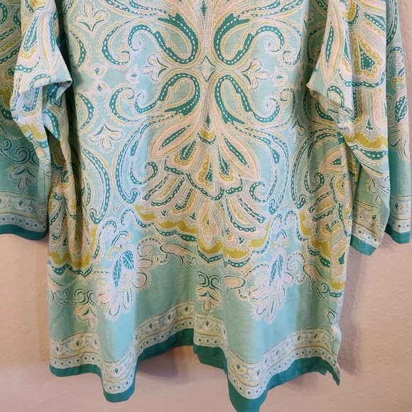 JM Collection 3/4 Sleeve Teal Paisley Design Tunic Shirt. Embellished Sz 2X NWOT - Picture 10 of 13